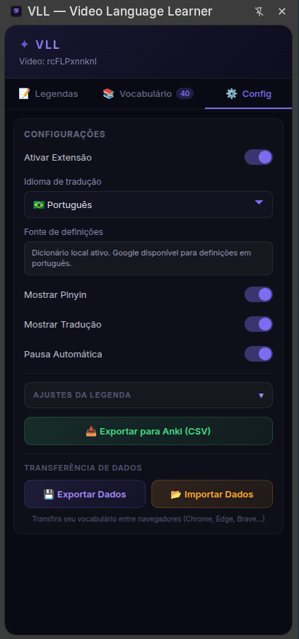 Aba de Configurações